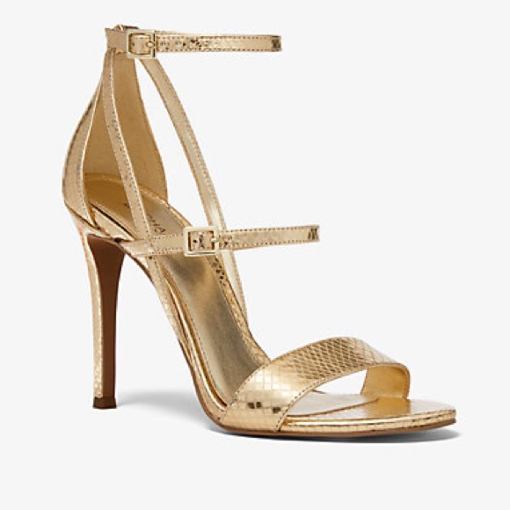 Michael Kors Metallic Snake Embossed Leather Sandal